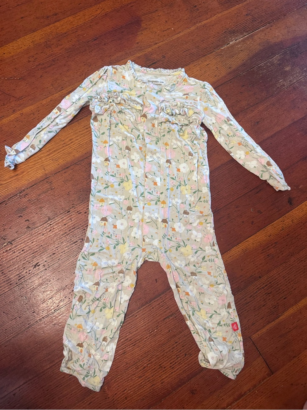 Magnetic Me Pastel Floral Ruffle Footed One-Piece - Pink, Yellow, Green